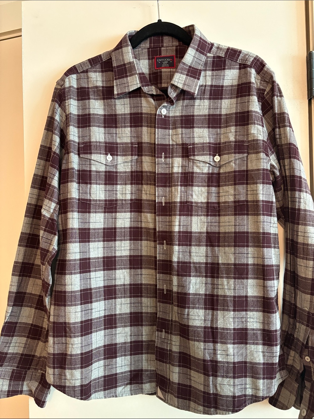 UNTUCKit Men's Burgundy and Gray Plaid Button-Down Shirt